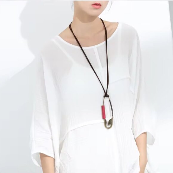 Large Safety Pin Statement Necklace Bohemian Boho Unisex - Picture 3 of 9